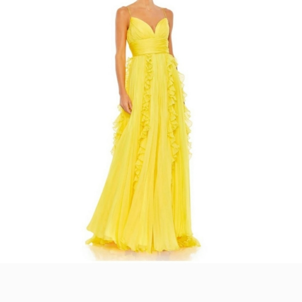 Mac Duggal Ruffle/Pleated Yellow Dress - Picture 1 of 8